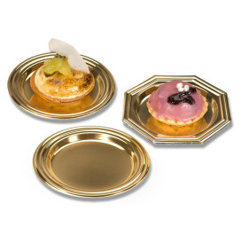 Plastic Tasting Mini Plate PS Dessert Round shape Gold 8 cm (125 Units) 