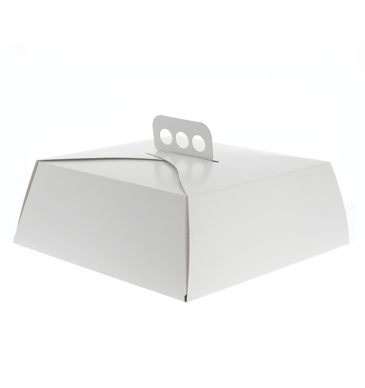 Pudełka na Wynos Kartonowe Białe na Ciasto Kwadrat 27,5x27,5x10 cm Pudełka na Wynos Kartonowe Białe na Ciasto Kwadrat 27,5x27,5x10 cm
