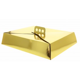 Pudełka Kartonowe Złote na Ciasto Kwadrat 26,5x35,5x8 cm 