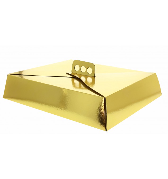 Pudełka Kartonowe Złote na Ciasto Kwadrat 32,5x39,5x8 cm 