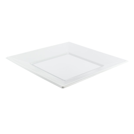 Talerz Plastikowe Płaski Kwadratowi Białe 230mm (25 Sztuk)