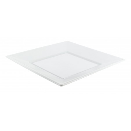 Talerz Plastikowe Płaski Kwadratowi Białe 230mm (750 Sztuk)