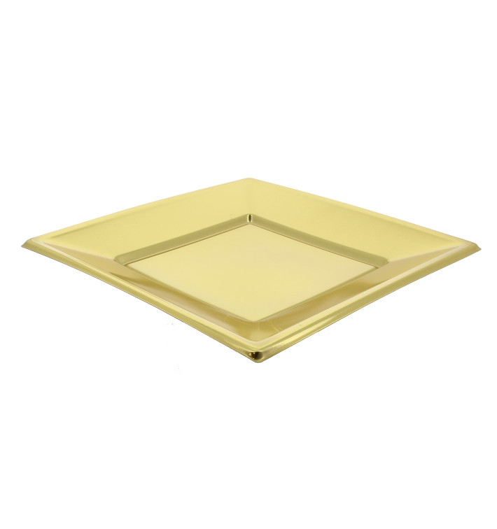 Talerz Plastikowe Płaski Kwadratowi Złote 230mm Talerz Plastikowe Płaski Kwadratowi Złote 230mm