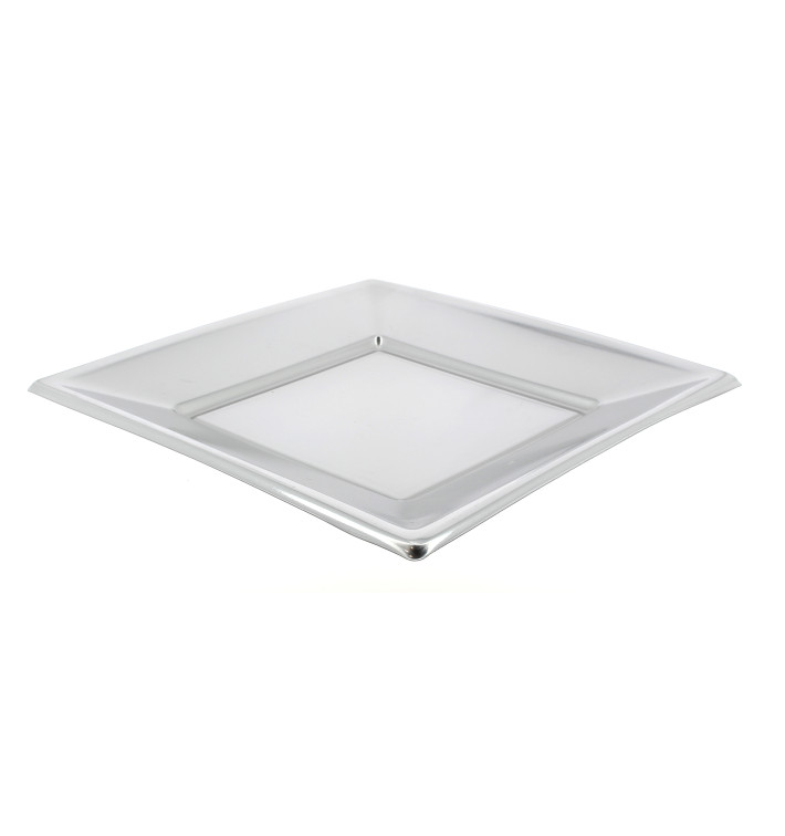 Talerz Plastikowe Płaski Kwadratowi Srebro 180mm Talerz Plastikowe Płaski Kwadratowi Srebro 180mm