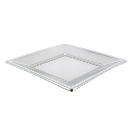 Talerz Plastikowe Płaski Kwadratowi Srebro 230mm (3 Sztuk)