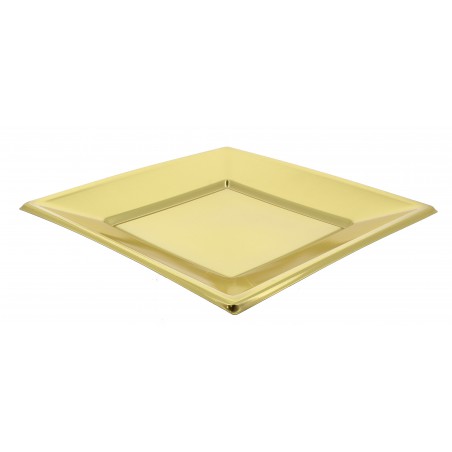 Talerz Plastikowe Płaski Kwadratowi Złote 180mm (5 Sztuk)