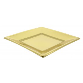 Talerz Plastikowe Płaski Kwadratowi Złote 180mm 