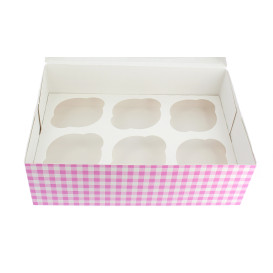 Pudełka na 6 Babeczki z Stojakiem 24,3x16,5x7,5cm Różowe (20 Sztuk)