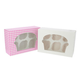 Pudełka na 6 Babeczki z Stojakiem 24,3x16,5x7,5cm Białe (20 Sztuk)