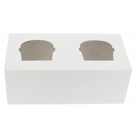 Pudełka na 2 Babeczki z Stojakiem 19,5x10x7,5cm Białe 