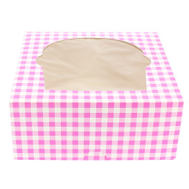 Pudełka na 4 Babeczkiz Stojakiem 17,3x16,5x7,5cm Różowe (20 Sztuk)