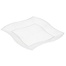 Talerz Plastikowe Płaski Kwadratowi Fale Białe 230mm 
