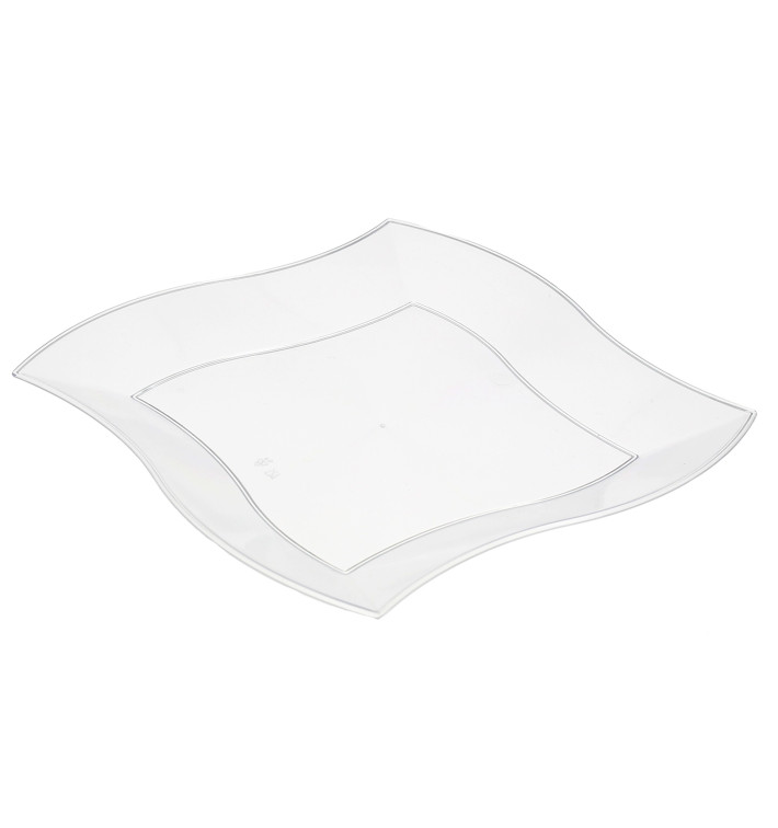 Talerz Plastikowe Płaski Kwadratowi Fale Białe 230 mm Talerz Plastikowe Płaski Kwadratowi Fale Białe 230 mm