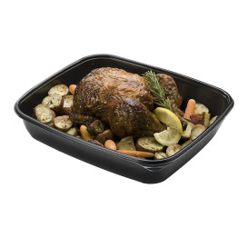 Pojemniki Plastikowe PP Czarni 1350ml 28x20x4cm (50 Sztuk)