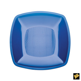 Talerz Plastikowe Płaski Niebieski Przezroczyste Square PS 230mm (25 Sztuk)