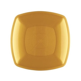 Talerz Plastikowe Płaski Złote Square PP 230mm (300 Sztuk)