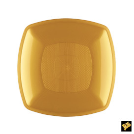 Talerz Plastikowe Płaski Złote Square PP 180mm (300 Sztuk)