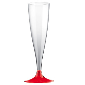 Kieliszki Plastikowe do Wina Musującego na Podstawie Czerwerne Przezroczyste 140ml 2P (20 Sztuk)