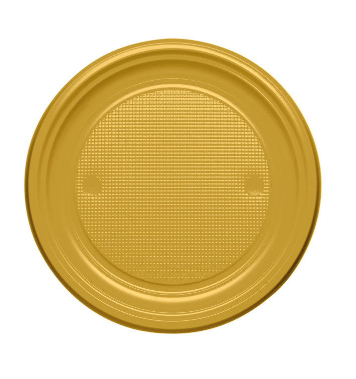 Talerz Plastikowe PS Płaski Złote Ø170mm (1100 Sztuk) Talerz Plastikowe PS Płaski Złote Ø170mm (1100 Sztuk)