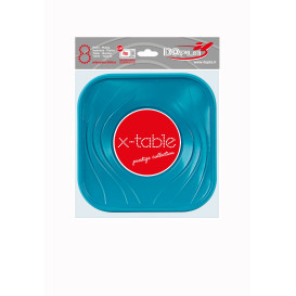 Talerz Plastikowe PP "X-Table" Kwadratowi Turkusowe 180mm (8 Sztuk)