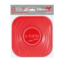 Talerz Plastikowe PP "X-Table" Kwadratowi Czerwerne 180mm (8 Sztuk)