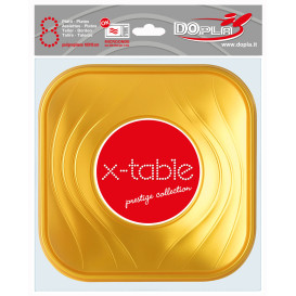 Talerz Plastikowe PP "X-Table" Kwadratowi Złote 180mm (8 Sztuk)