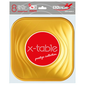 Talerz Plastikowe PP "X-Table" Kwadratowi Złote 230mm (8 Sztuk)