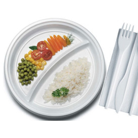 Talerz Plastikowe PS 2 Przegródkami 220 mm (100 Sztuk)