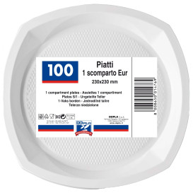 Talerz Plastikowe PS Kwadratowi Białe 230x230mm 1C (1000 Sztuk)