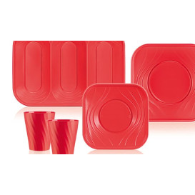Talerz Plastikowe PP "X-Table" Kwadratowi Czerwerne 180mm (120 Sztuk)