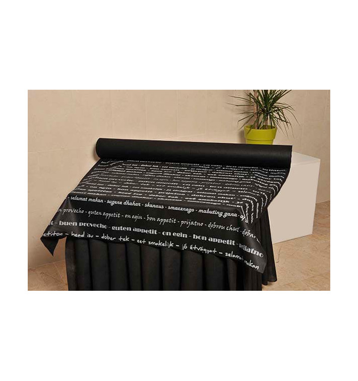 Obrus w Rolce Novotex Czarni "Smacznego" 1,2x50m P40cm (6 Sztuk) Obrus w Rolce Novotex Czarni "Smacznego" 1,2x50m P40cm (6 Sztuk)