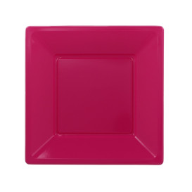 Talerz Plastikowe Płaski Kwadratowi Fuchsia 230mm (25 Sztuk)