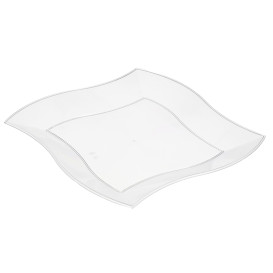 Talerz Plastikowe Płaski Kwadratowi Fale Białe 230 mm (25 Sztuk)