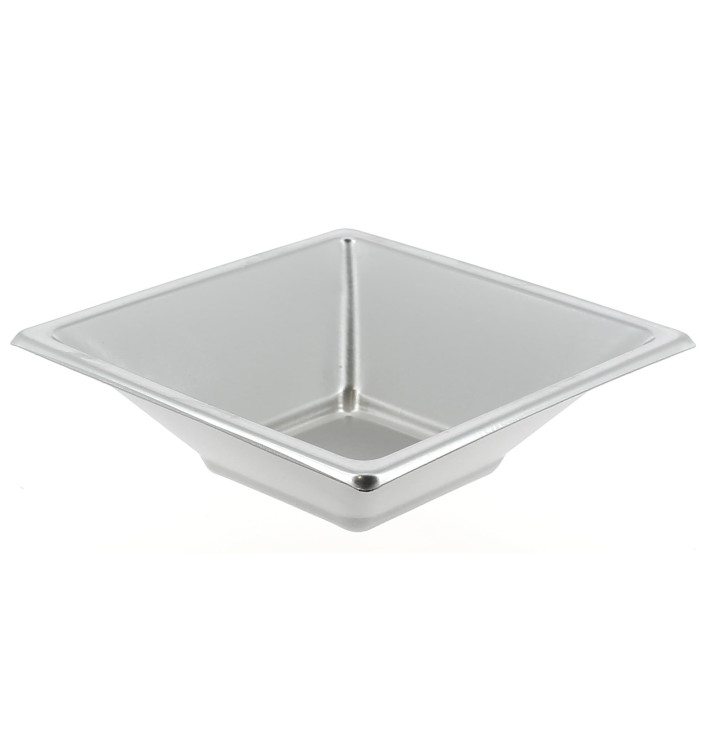 Miski Plastikowe PS Kwadratowi Srebro 12x12cm (750 Sztuk) Miski Plastikowe PS Kwadratowi Srebro 12x12cm (750 Sztuk)