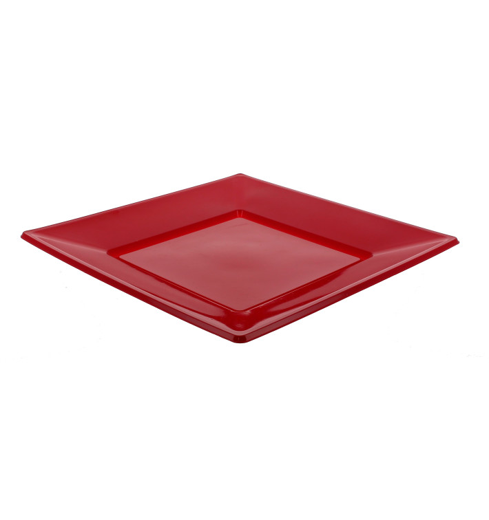 Talerz Plastikowe Płaski Kwadratowi Bordeaux 170mm (360 Sztuk)