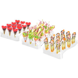 Plastic Serving Cones with Serving Cone Holder "Slice" 55ml 18x26cm (20 Kits)