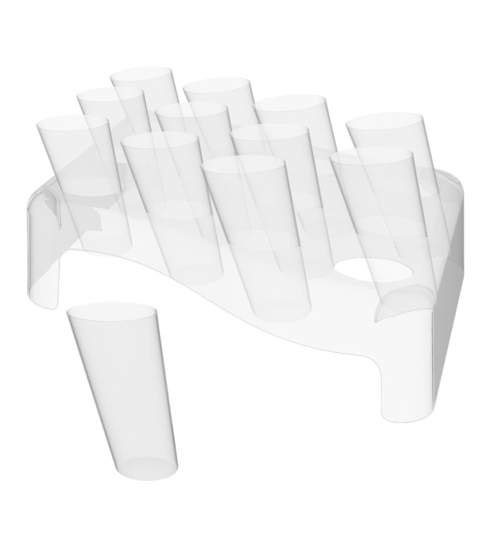 Plastic Serving Cones with Serving Cone Holder Clear 75ml 18x26cm (1 Sztuk) Plastic Serving Cones with Serving Cone Holder Clear 75ml 18x26cm (1 Sztuk)