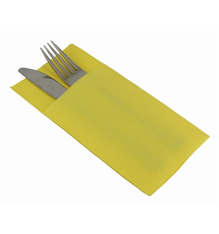 Pocket Fold Paper Napkins Yellow 40x40cm (30 Units) 