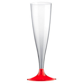 Kieliszki Plastikowe do Wina Musującego na Podstawie Czerwerne Przezroczyste 140ml 2P (400 Sztuk)