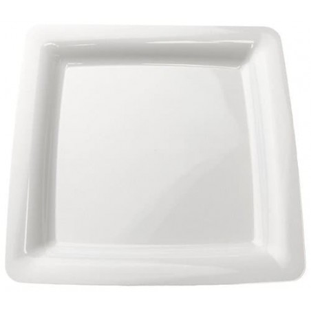 Talerz Plastikowe Kwadratowi Bardzo Sztywny Białe 22,5x22,5cm (20 Sztuk)