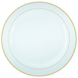 Talerz Plastikowe Bardzo Sztywny z Złoty Rantem 15cm (20 Sztuk)