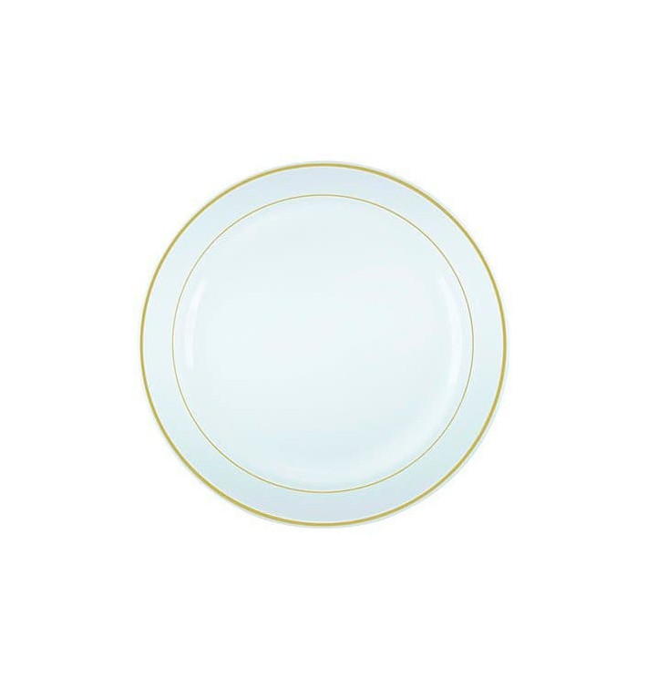 Talerz Plastikowe Bardzo Sztywnyz Złoty Rantem 19cm (20 Sztuk) Talerz Plastikowe Bardzo Sztywnyz Złoty Rantem 19cm (20 Sztuk)