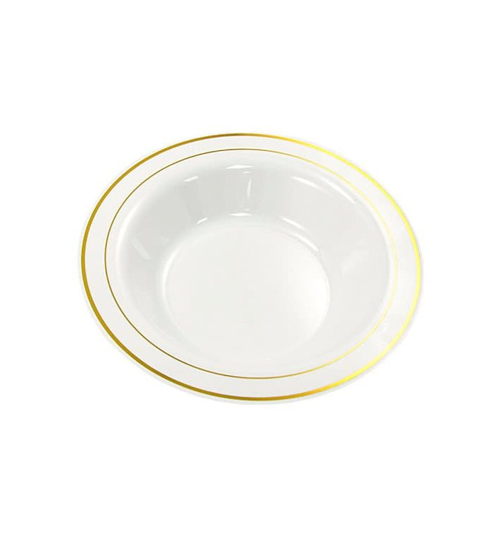 Talerz Plastikowe Bardzo Sztywny Głębokie z Złoty Rantem 23cm (20 Sztuk) Talerz Plastikowe Bardzo Sztywny Głębokie z Złoty Rantem 23cm (20 Sztuk)