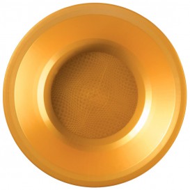 Talerz Plastikowe Głębokie Złote Round PP Ø195mm (25 Sztuk)