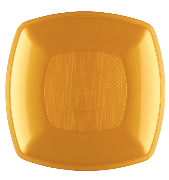 Talerz Plastikowe Płaski Złote Square PP 230mm (12 Sztuk)