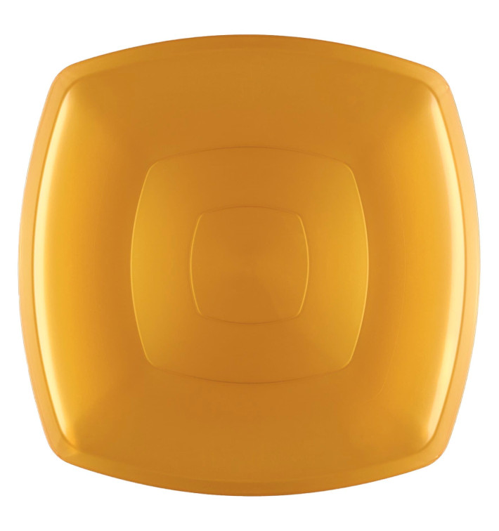 Talerz Plastikowe Płaski Złote Square PS 300mm (144 Sztuk) Talerz Plastikowe Płaski Złote Square PS 300mm (144 Sztuk)