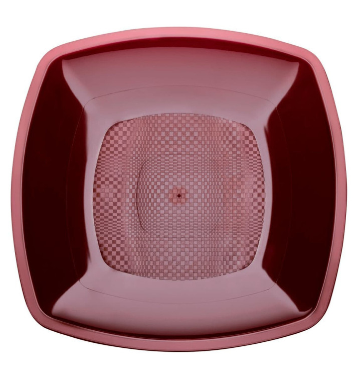 Talerz Plastikowe Płaski Bordeaux Square PP 230mm (25 Sztuk)