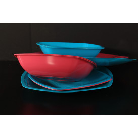 Talerz Plastikowe Głębokie Czerwerne Przezroczyste Square PS 180mm (25 Sztuk)