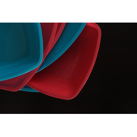 Talerz Plastikowe Płaski Czerwerne Przezroczyste Square PS 300mm (12 Sztuk)