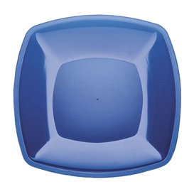 Talerz Plastikowe Płaski Niebieski Przezroczyste Square PS 300mm (144 Sztuk)